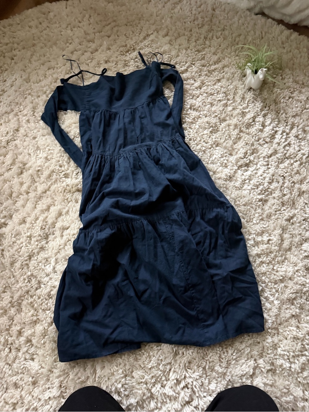 Navy Tiered Maxi Dress among the brave unique women’s dress Adjustable Straps